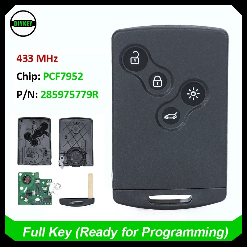 Смарт-ключ DIYKEY 4 кнопки 433 МГц с чипом PCF7952 для Renault Megana III Laguna Scenic 3 2009-2013 285975779R