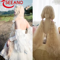SEEANO 120cm Synthetic Long Curly Cosplay Wig With Bangs Red Light Blonde Pink Cute Lolita Wig Women Halloween Cosplay Wigs