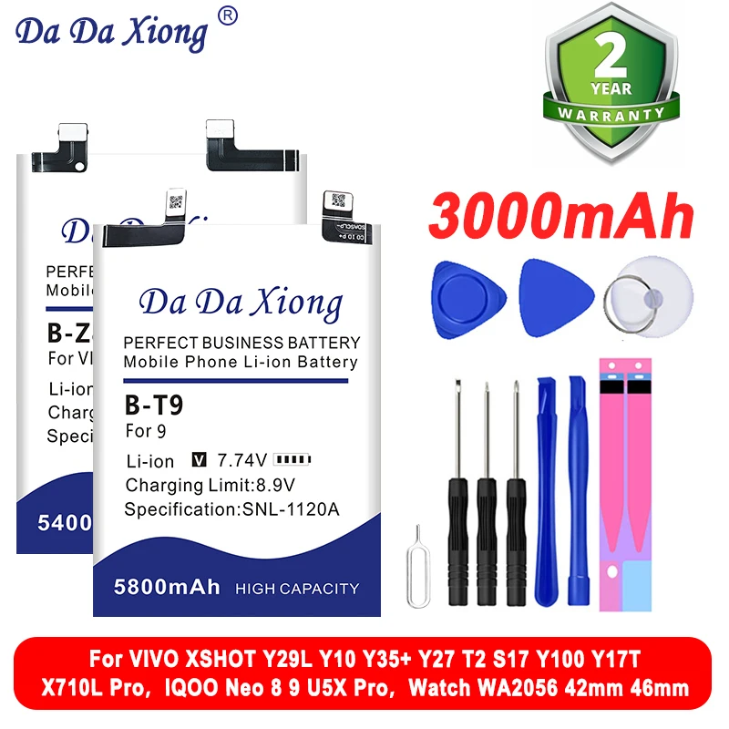 B-Z8 B-Z7 B-Z6 Аккумулятор для VIVO XSHOT Y29L Y10 Y35+ Y27 T2 S17 Y100 Y17T X710L Pro IQOO Neo 8 9 U5X Watch WA2056 42 мм 46