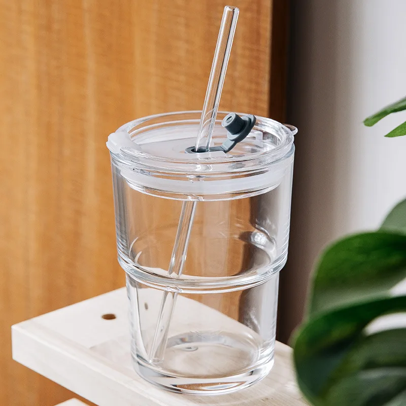 

450ml Coffee Mug Glass Cup With Lid and Straw Transparent Bubble Tea Cup Juice Glass Ice Cream Milk Cups For Home Office