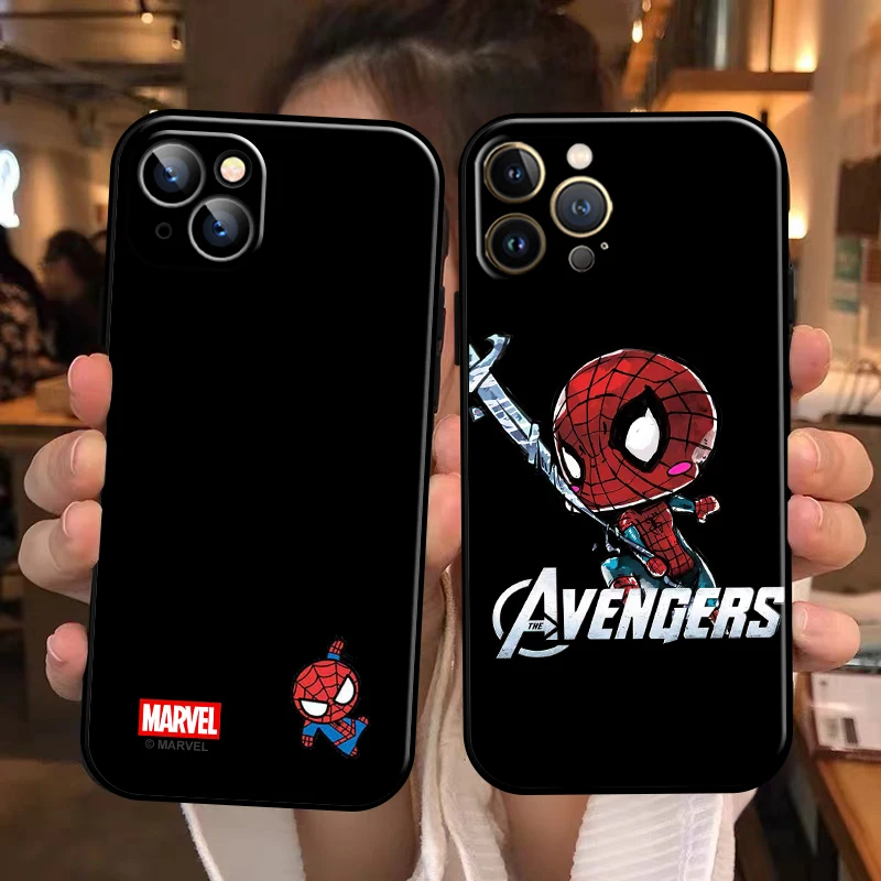 

Marvel Cute Spiderman For Apple iPhone 13 12 11 Pro Max 13 12 Mini 5 5s 6 6S 7 8 Plus SE2020 X XR XS Max Phone Case Back Black