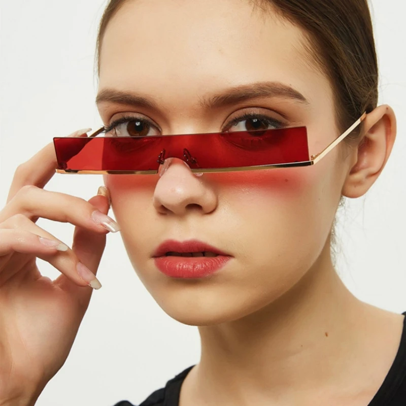 

Солнцезащитные очки с полуободковой оправой для мужчин и женщин, маленькие прямоугольные брендовые дизайнерские Популярные тонкие солнце...