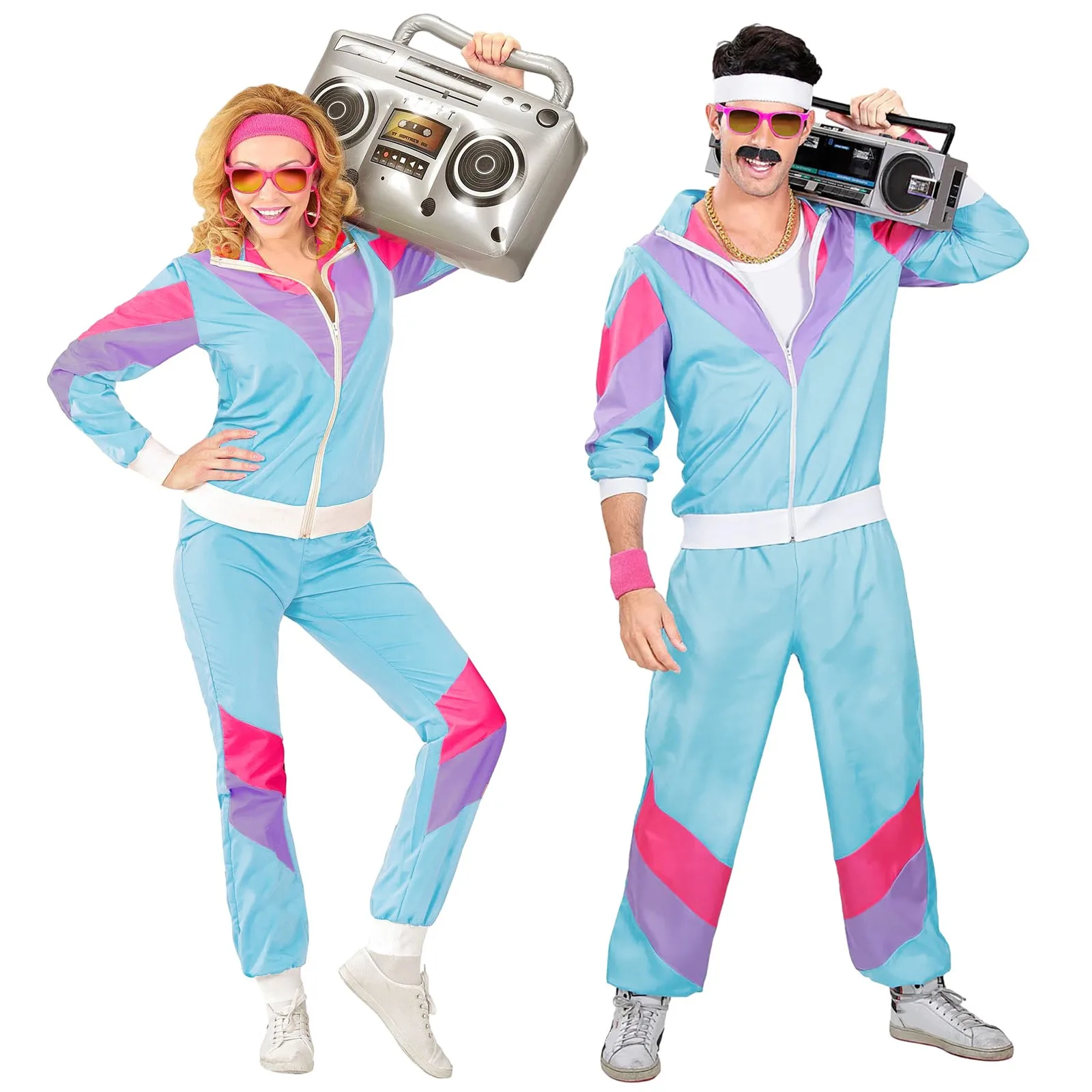 

Adult 80s Carnival Tracksuit Cosplay Retro Hip Hop Windbreaker Disco Tracksuit Sets Colorblock Outfits Set Hippies Costumes