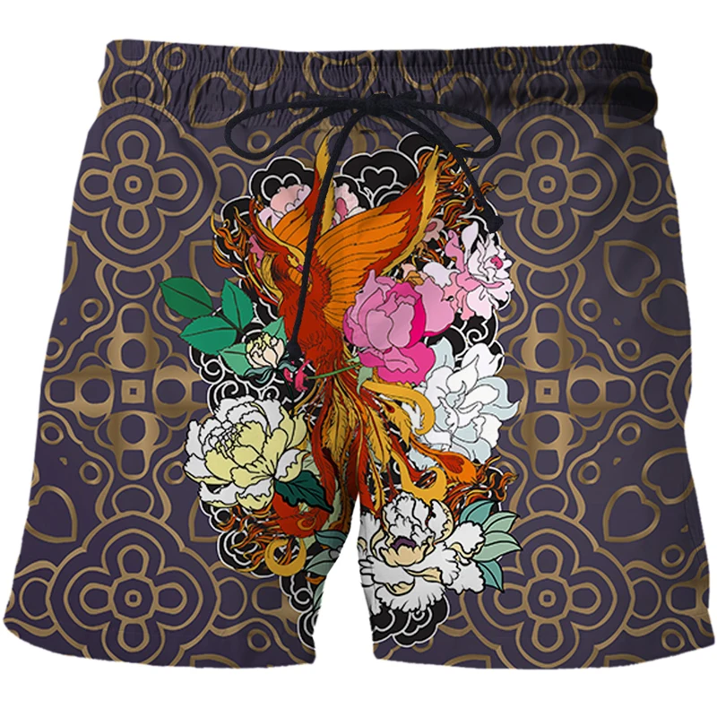 2022 New Chinese style 3D Summer Surfing Shorts Men phoenix Printed Beach Shorts For Male Sport Swimming Shorts Homme