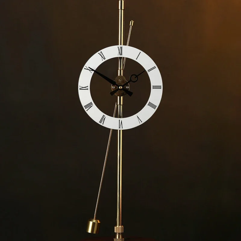 Desktop Aerodynamic Clock Table Invisible Home Decor Desk Pendulum Brass Solid Wood Silent Decoration