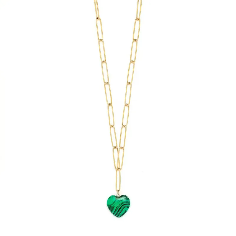 

Fashion Elegant Natural Stone Heart Necklace Retro Classic Simple Stainless Steel Ladies Daily Jewelry 2022 Summer