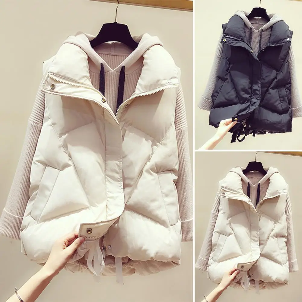 

Winter Down Puffer Vest Jackets Women Casual Sleeveless Side Pockets Solid Color Vest Jackets Winter Long Waistcoat chaquetas