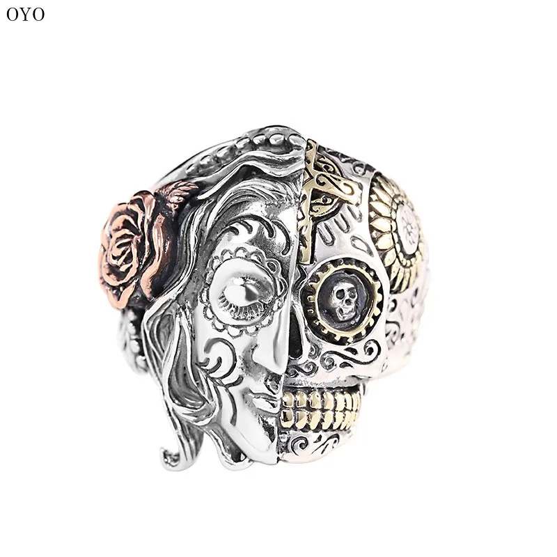 

100%S925 Sterling silver retro personality double face skeleton fashion punk ring