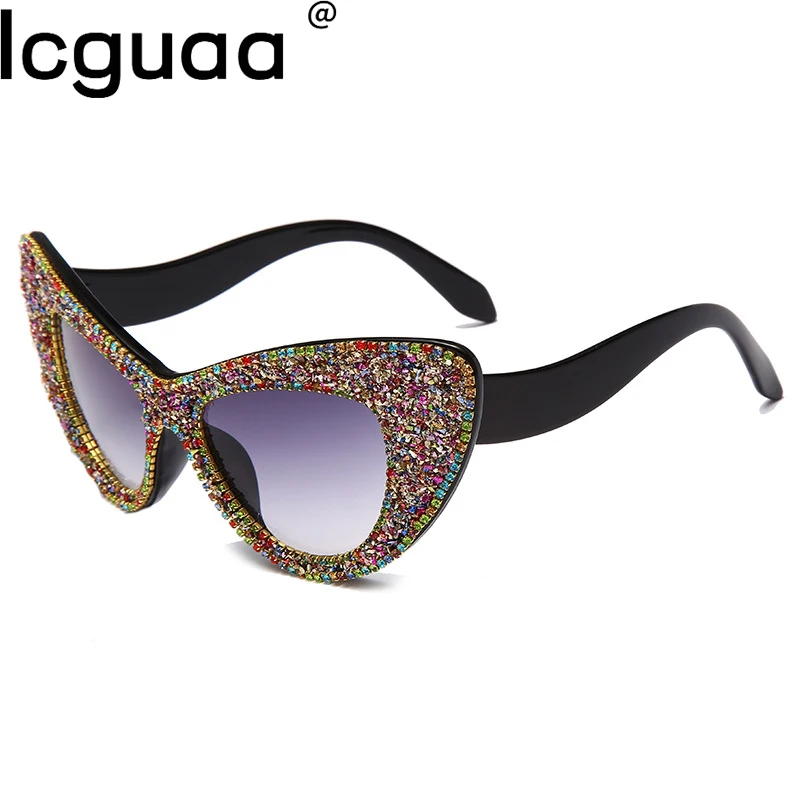 

Роскошные большие стразы солнцезащитные очки для женщин Кошачий глаз большая оправа Биллинговая бомба Солнцезащитные очки женские очки