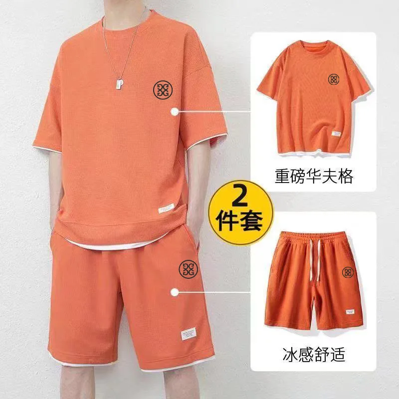 Golf Wear For Men Tops and Shorts 2-piece Set Summer Fashion Casual Malbon Golf T-shirt Utaa Golf Shorts Suit Men Golf Clothing