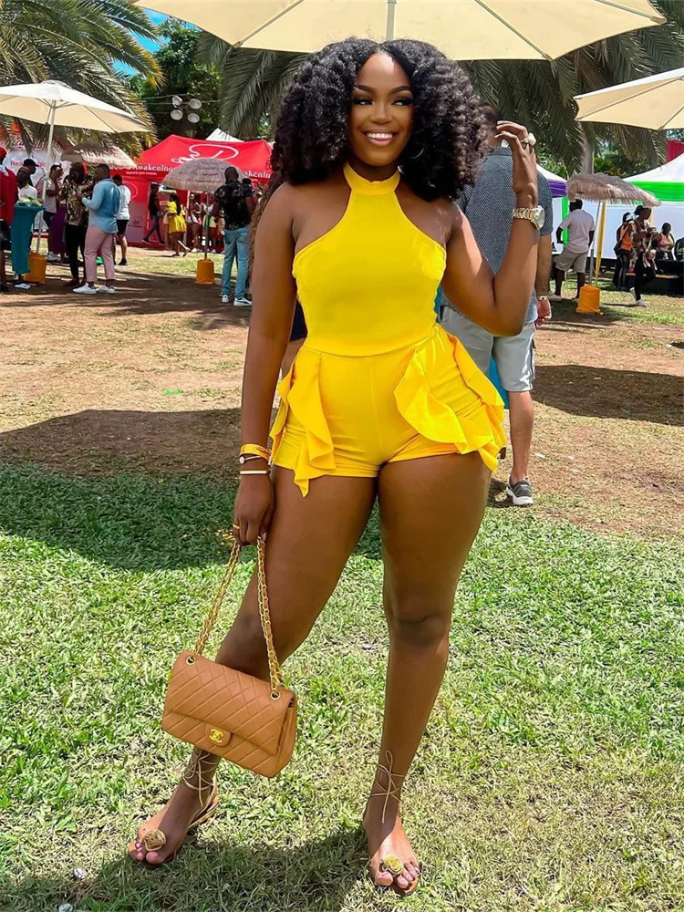 

Streetwear Clothes Jumpsuit Women 2023 Sleeveless One-pieces Outfits Romper Jumpsuit Soild White Ruffled Rompers Playsuits