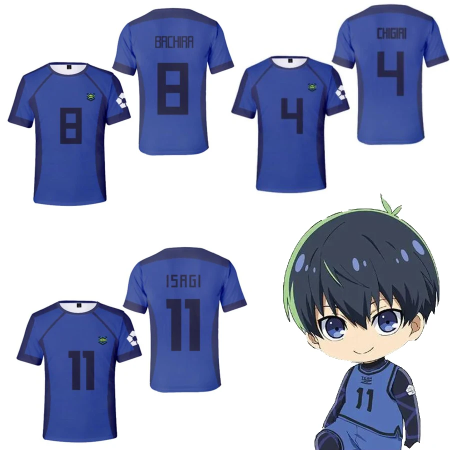 BLUE LOCK Bluelock Cosplay Costume Meguru Bachira Isagi Yoichi Chigiri Hyoma Short Sleeve T-Shirt Football Soccer Jersey Uniform