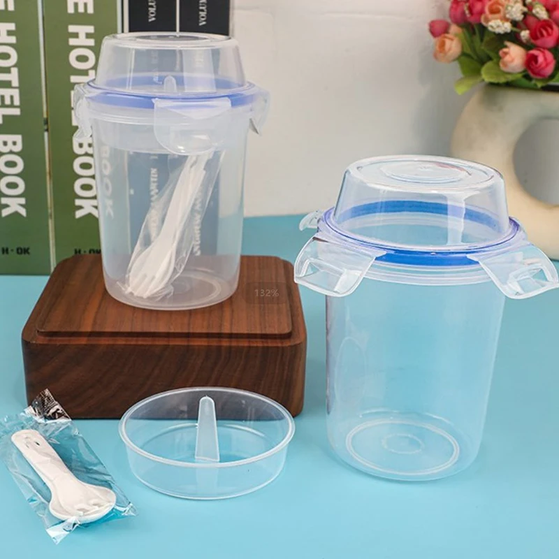 Чашка для салата с фруктами и йогуртами завтрака крышкой ложкой-вилкой