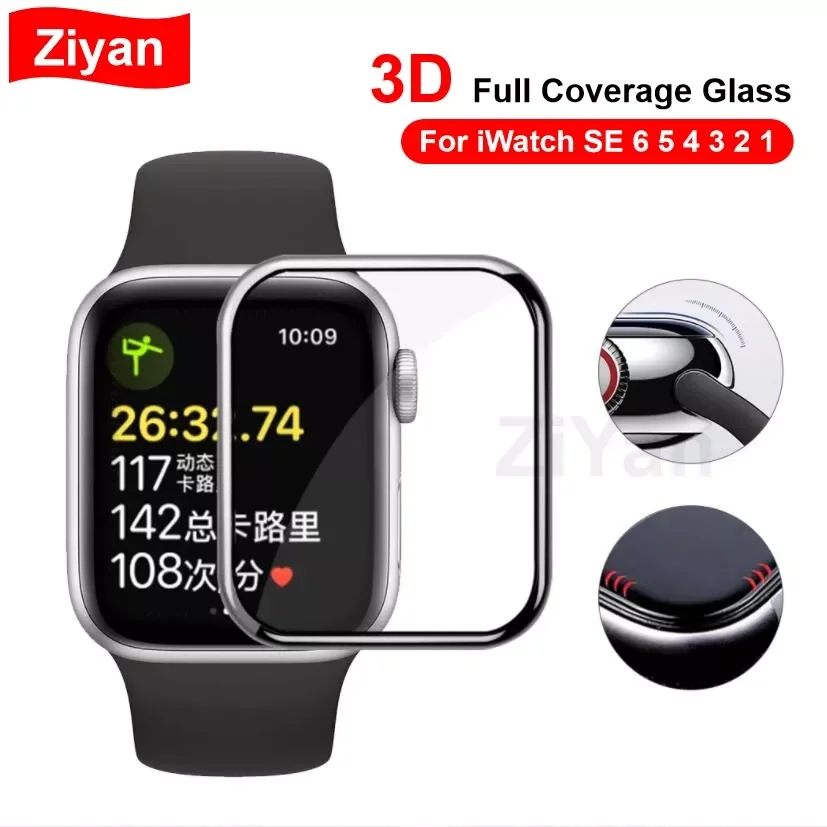 

3D Full Coverage Tempered Glass For Apple Watch 40mm 44mm 38mm 42mm HD Screen Protector For iWatch Series SE 6 5 4 3 4 2 1 Film