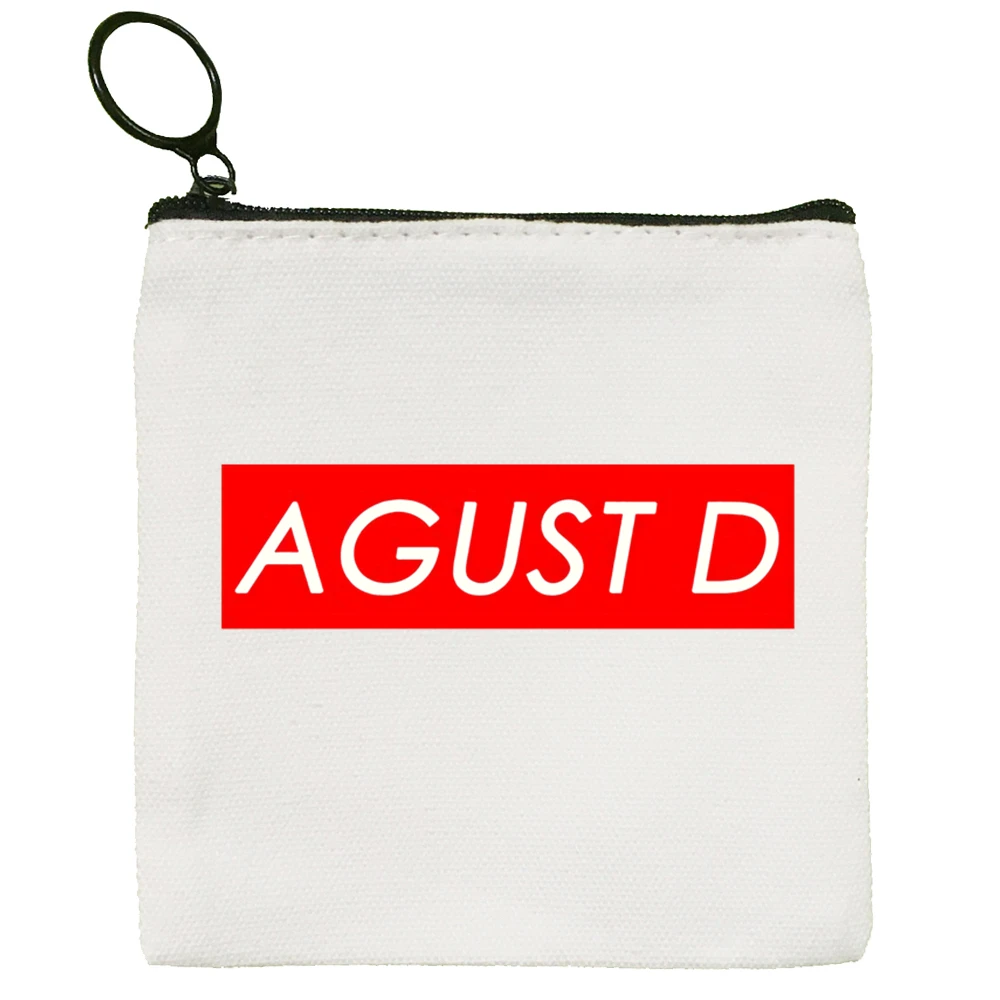 Korean Version of KPOP Agust D D-2 Harajuku Cartoon Coin Purse Female Mini Canvas Art Cute Key Case Coin Purse Student Wallet