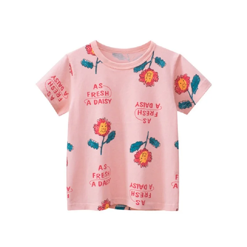 

2022 Summer New Children's Clothing Floral Print Short Sleeve T-Shirt for Girls Casual Letter Cotton Tops Kids Clothes Dropship