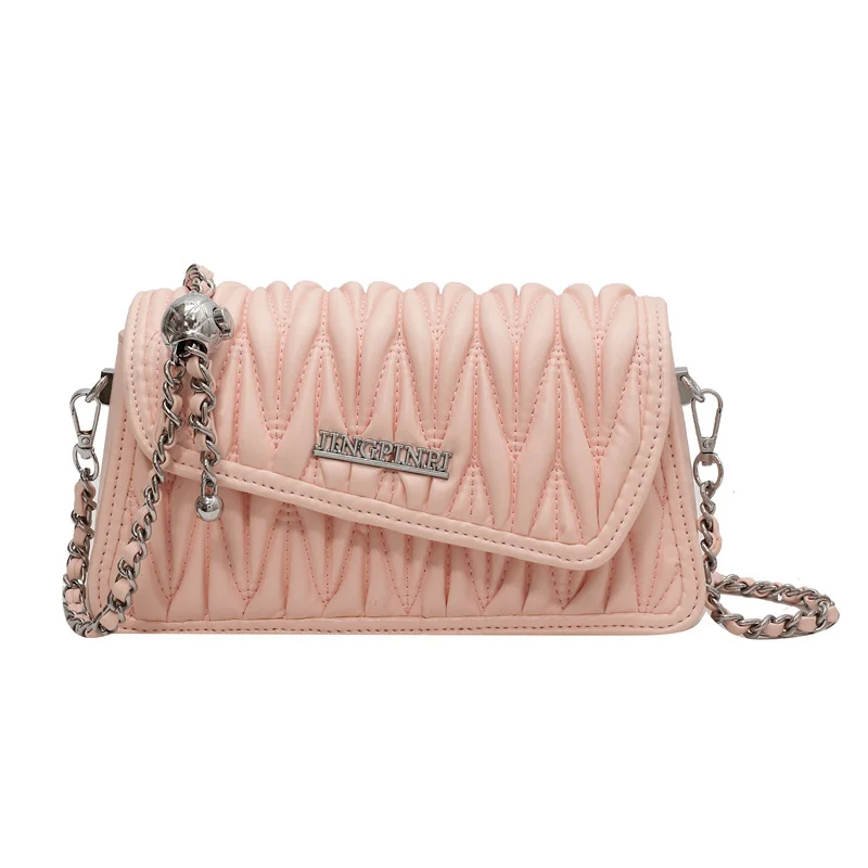 Luxury Pleated Chain Crossbody Bags for Women Pu Leather Shoulder Underarm Square Cute Lady Fashion Handbag Purse Summer Travel