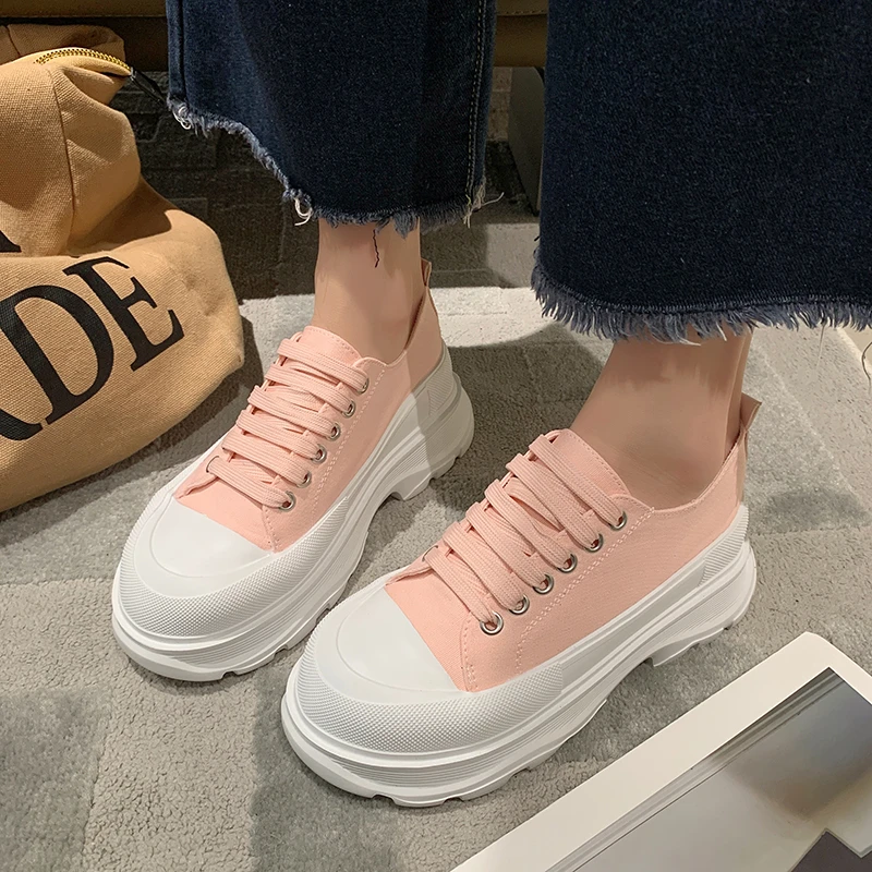 

Кеды женские холщовые, низкие кроссовки на толстой подошве, на шнуровке, Уличная обувь, Вулканизированная подошва, модные тренды