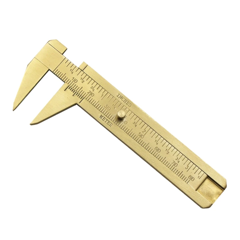 

Brass 80mm Sliding Metric and Inch Mini Caliper Gauge Retro Vernier Caliper Bead Wire Jewelry Measuring Tool Golden