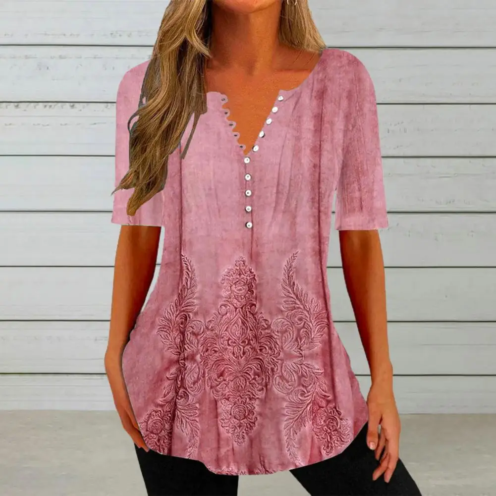 

Stylish Women Tops Buttons Half Placket Moisture Wicking Casual Simple Women Pullover T-shirt Thin Tee Shirt Streetwear