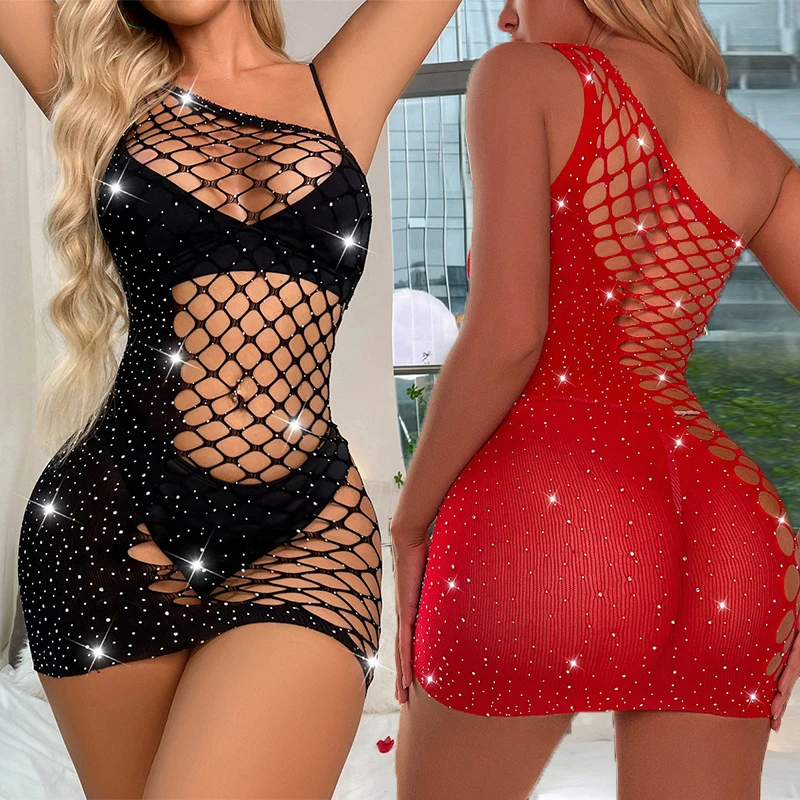 

Sexy Women's Lingerie Dresses Sexy Bodycon Dress Crystal Fishnet Clubwear Perspective Christmas Valentine's Day Lingerie Exotic