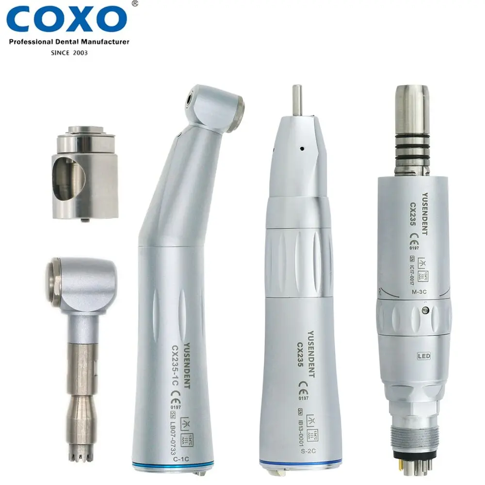 

COXO Dental LED Fiber Optic Inner Water Contra Angle Handpiece Air Motor 6Holes
