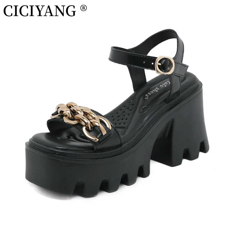 CICIYANG High Heel Sandals Chain Women Shoes Summer 2023 New Square Head Open-toed Roman Women's Platform Sandals Personality