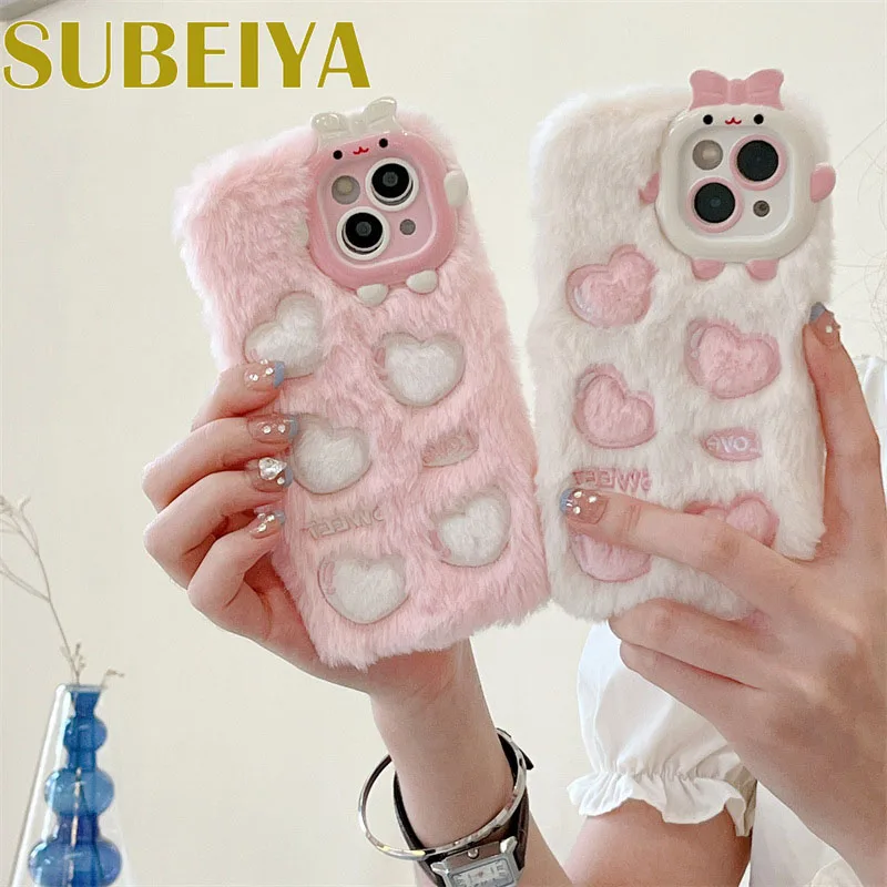 

Embroidered Plush Love Fashion Mobile For Iphone 14 12 Pro Max Plusall-inclusive Mobile Phone Case Laser Petal Protective Cover