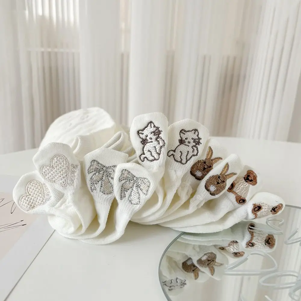 

Vintage Japanese Cute Summer Embroidery Bear Cotton Korean Style Socks Women Socks Hosiery
