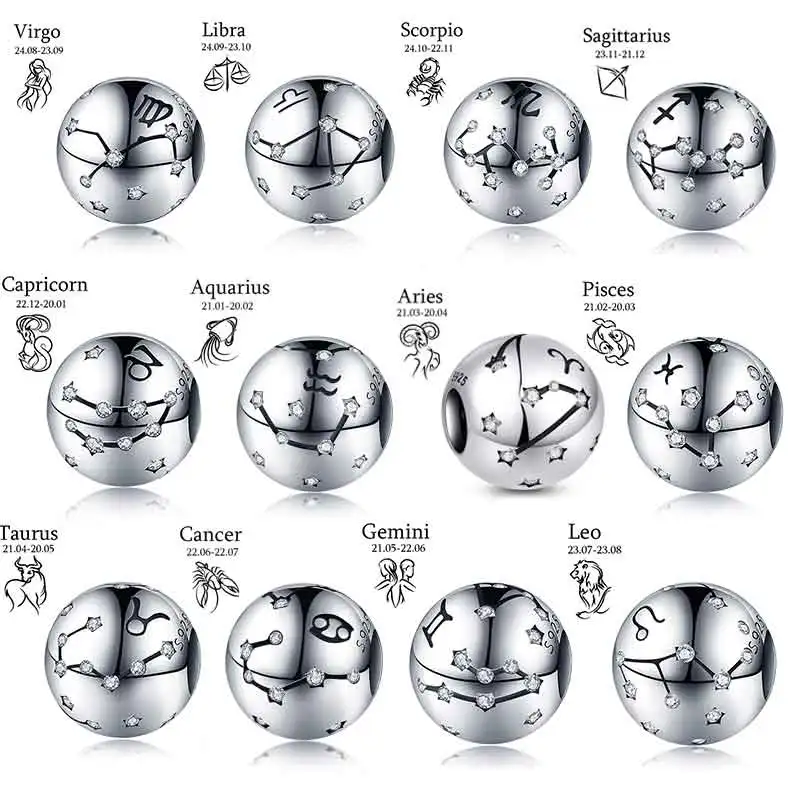 

Fits Original Pandora Bracelet 925 Silver Popular Twelve Constellation Beads charms Woman Fashion Fine Jewelry Gift