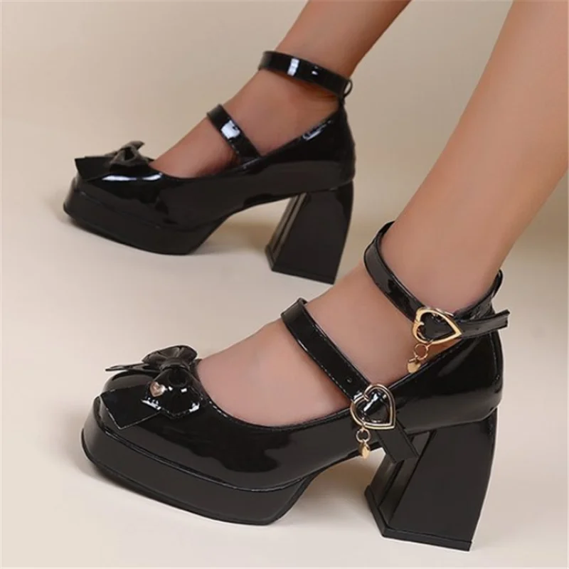 

Туфли Мэри Джейн на толстом каблуке, маленькие кожаные туфли, в британском стиле ретро, обувь на высоком каблуке, большие размеры, весна-осен...