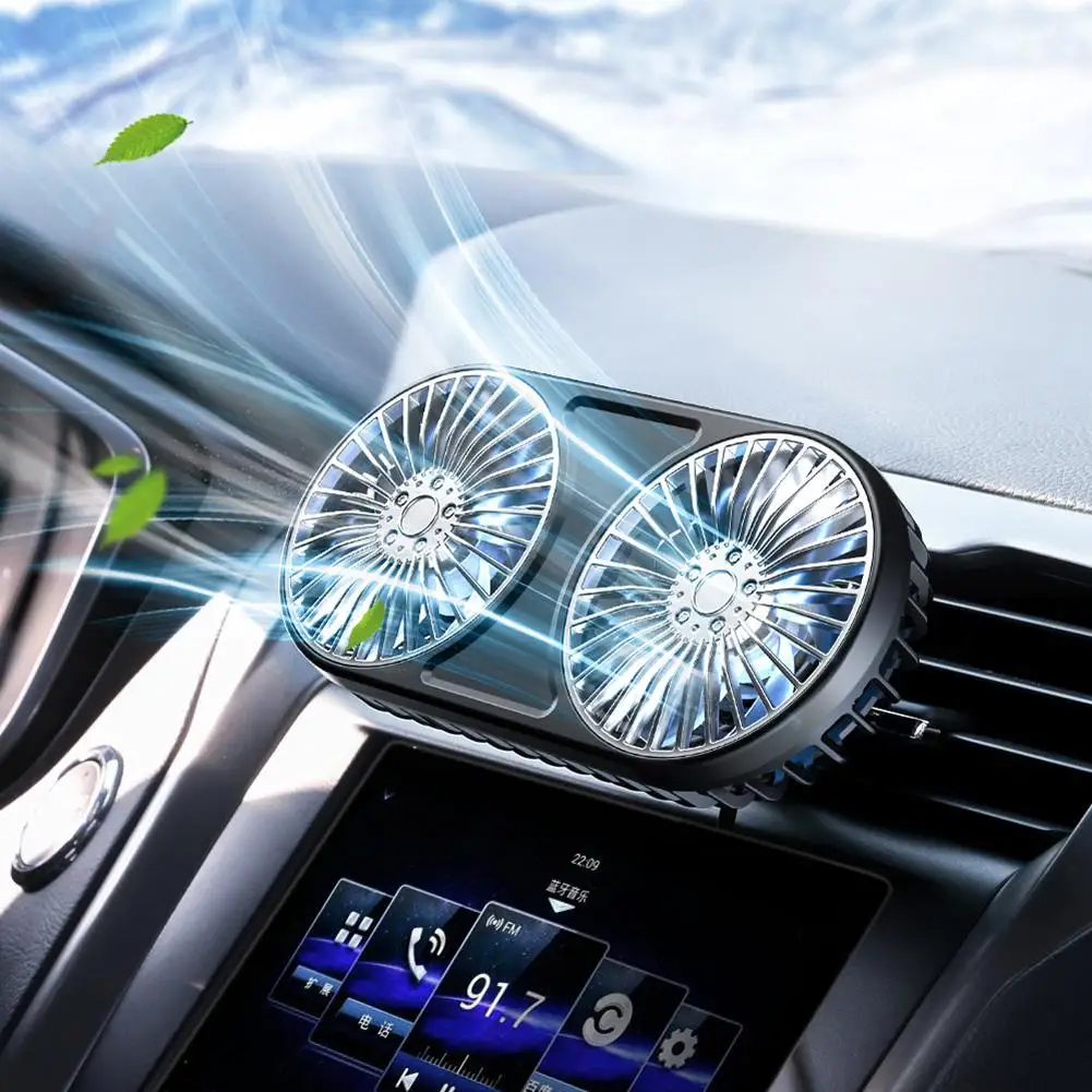 

Car Fan Low Noise Dual Head Air Outlet Cooling Fan 3 Level Wind Speed Adjustable Modified Accessories