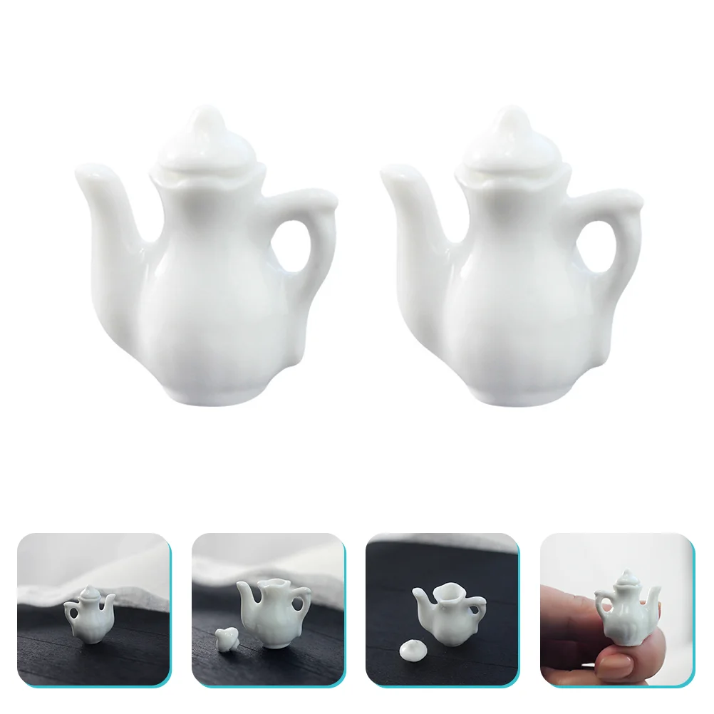 

2pcs Mini White Ceramic Teapot Decor Doll House Mini Teapot Photograpy Props