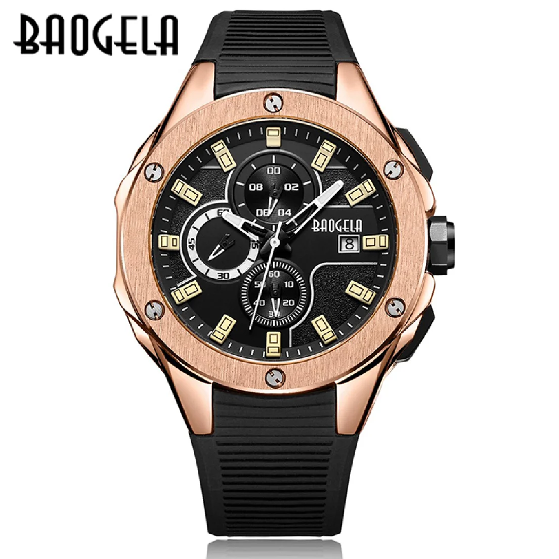 

BAOGELA Luxury Brand Men Silicone Sports Watches Fashion Army Watch Man Chronograph Quartz Wristwatch Relogio Masculino Rose
