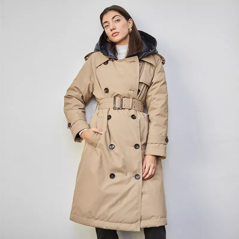 2022NEW Down Trench Coat Winter White Duck Down Jacket Women Hooded Long Thick Warm Jackets Puffer Feather Female Parka Mujer