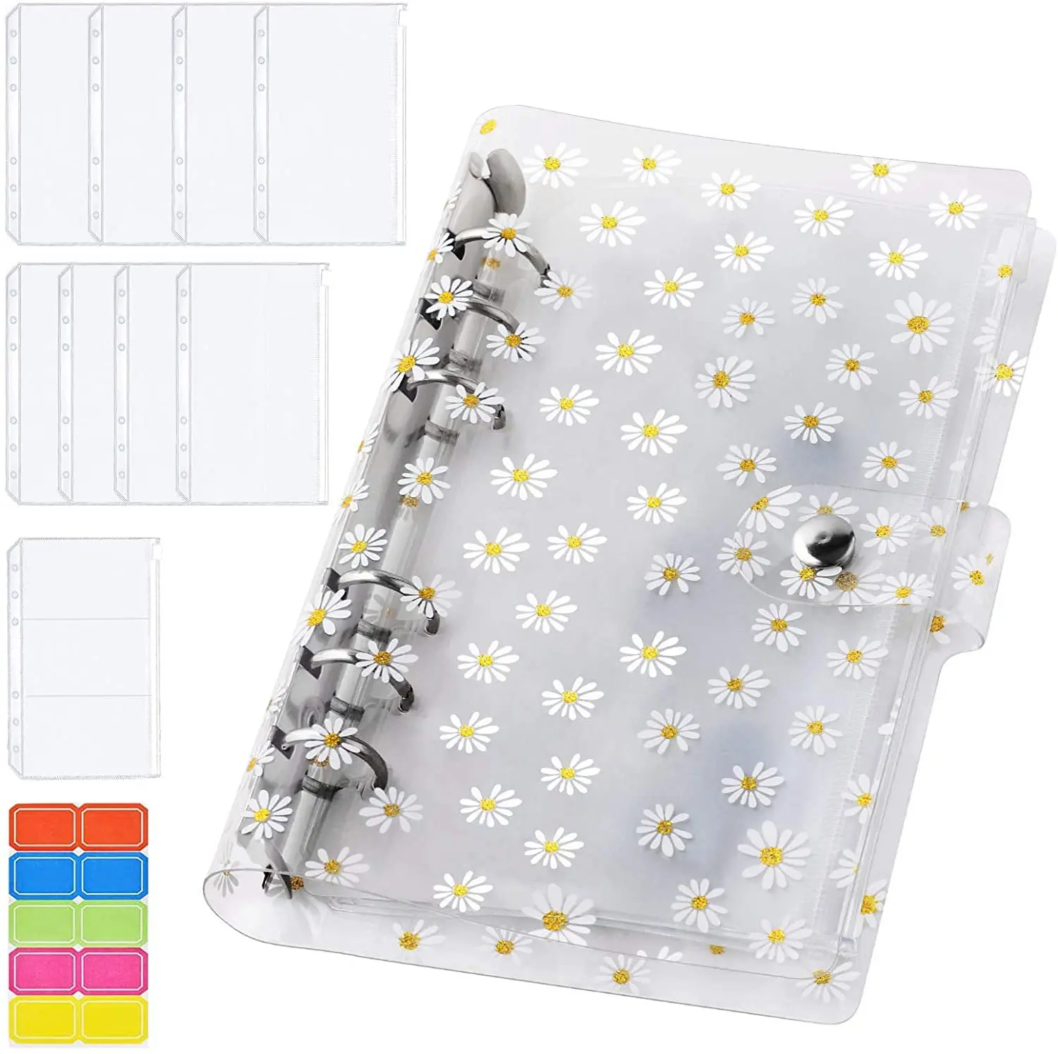 

A6 Gypsophila Budget Binder Cash Planner 6 Ring Binder Cover 10pcs Binder Pockets 1Pc Lable Sticker Office Stationery 1 set