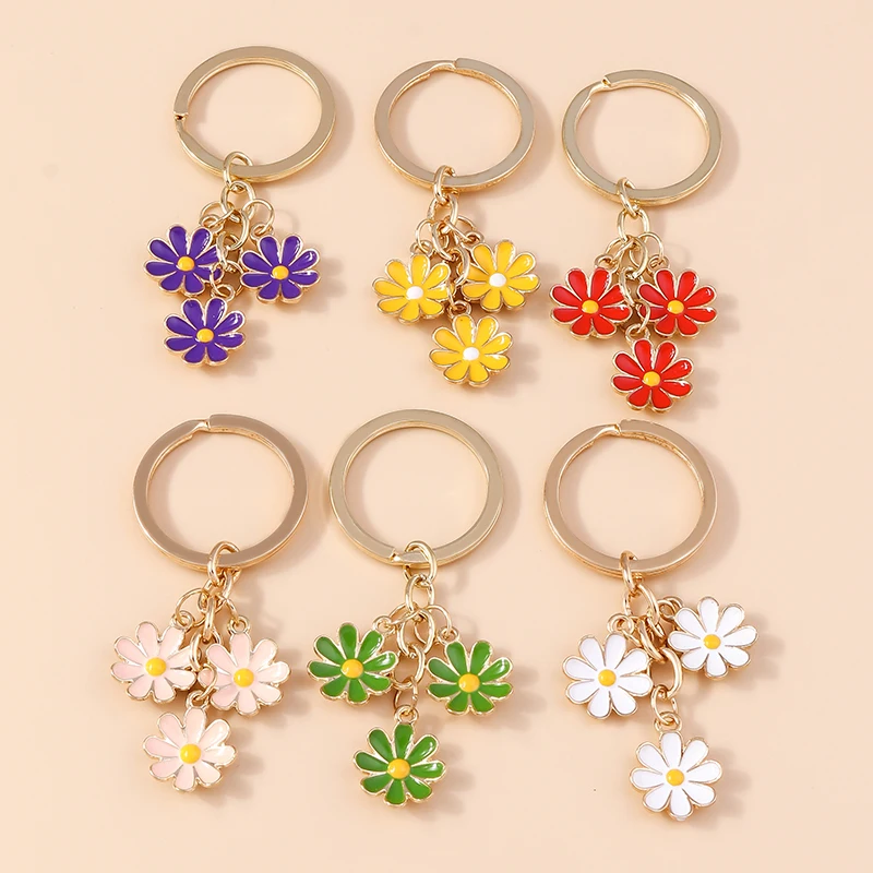 

Cute Colorful Flower Keychains Enamel Plant Keyrings Souvenir Gift for Women Men Car Key Handbag Pendants Key Chains Accessories