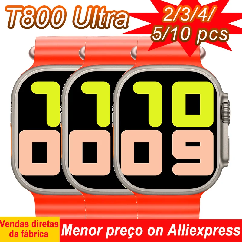 

Умные часы T800 Ultra, 3 шт., 5 шт., 2 шт., для мужчин и женщин, беспроводное зарядное устройство, Bluetooth, звонки, сообщения, напоминания, спортивные умные часы 45 мм, 8