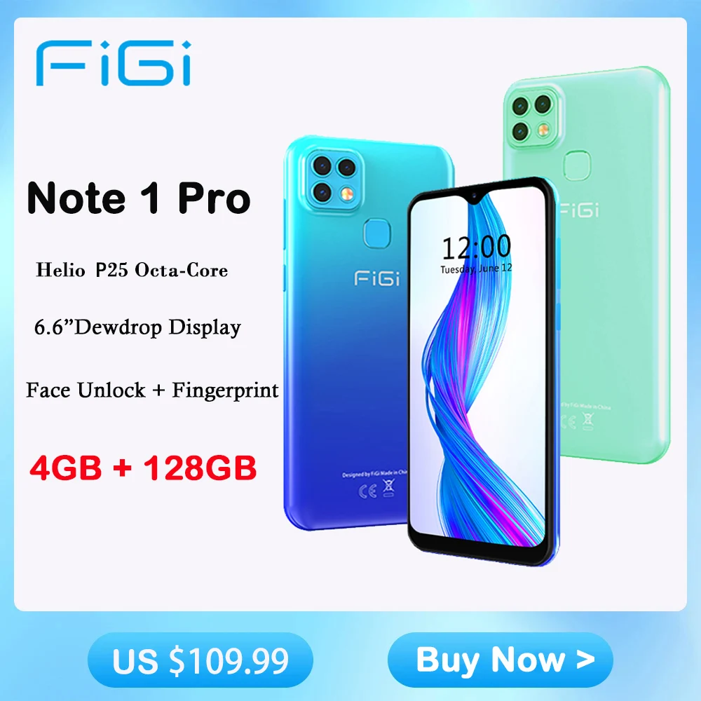 FIGI Note 1 Pro Smartphone Android Helio P25 Octa Core 128GB 4GB Cell phone 6.6Inch 16MP Triple-Camera 4000mAh Telephone Celular