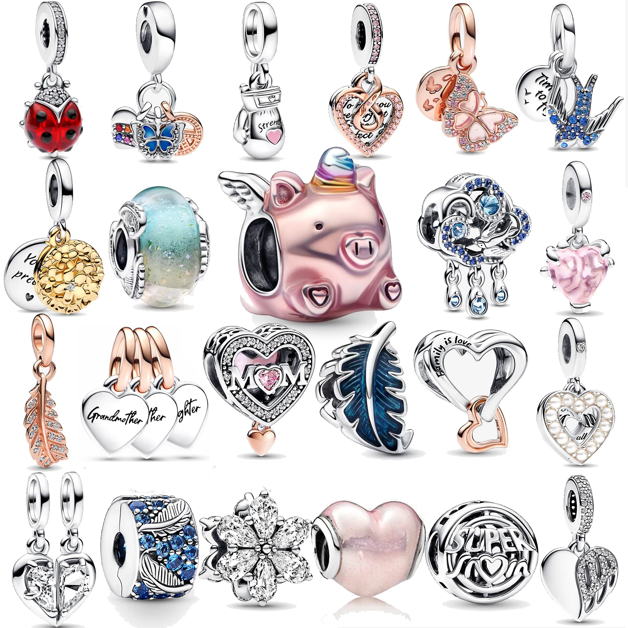 

Charms 925 Silver Spring New Red Miraculous Ladybug Blue Swallow Butterfly Pansy Flower Bead Bracelet Sterling Silver Jewelry