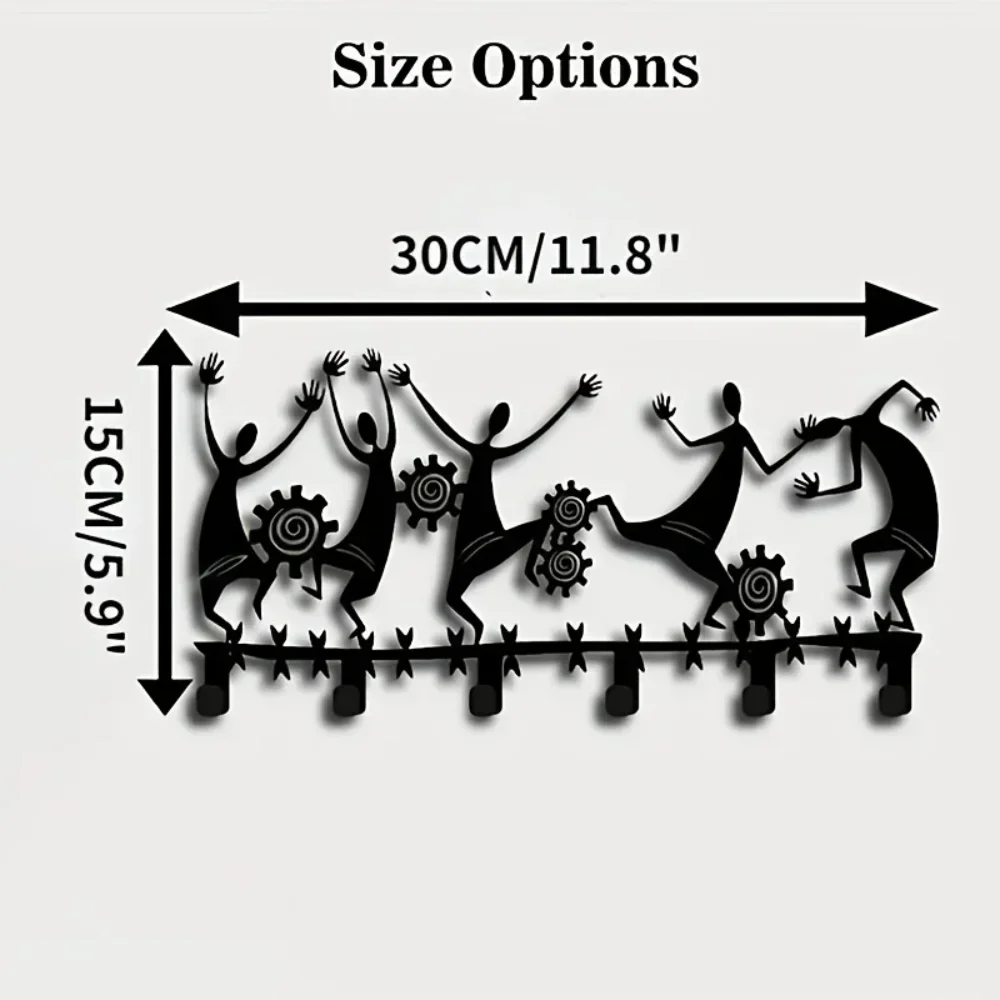Черный настенный держатель для ключей с 6 крючками прихожей и