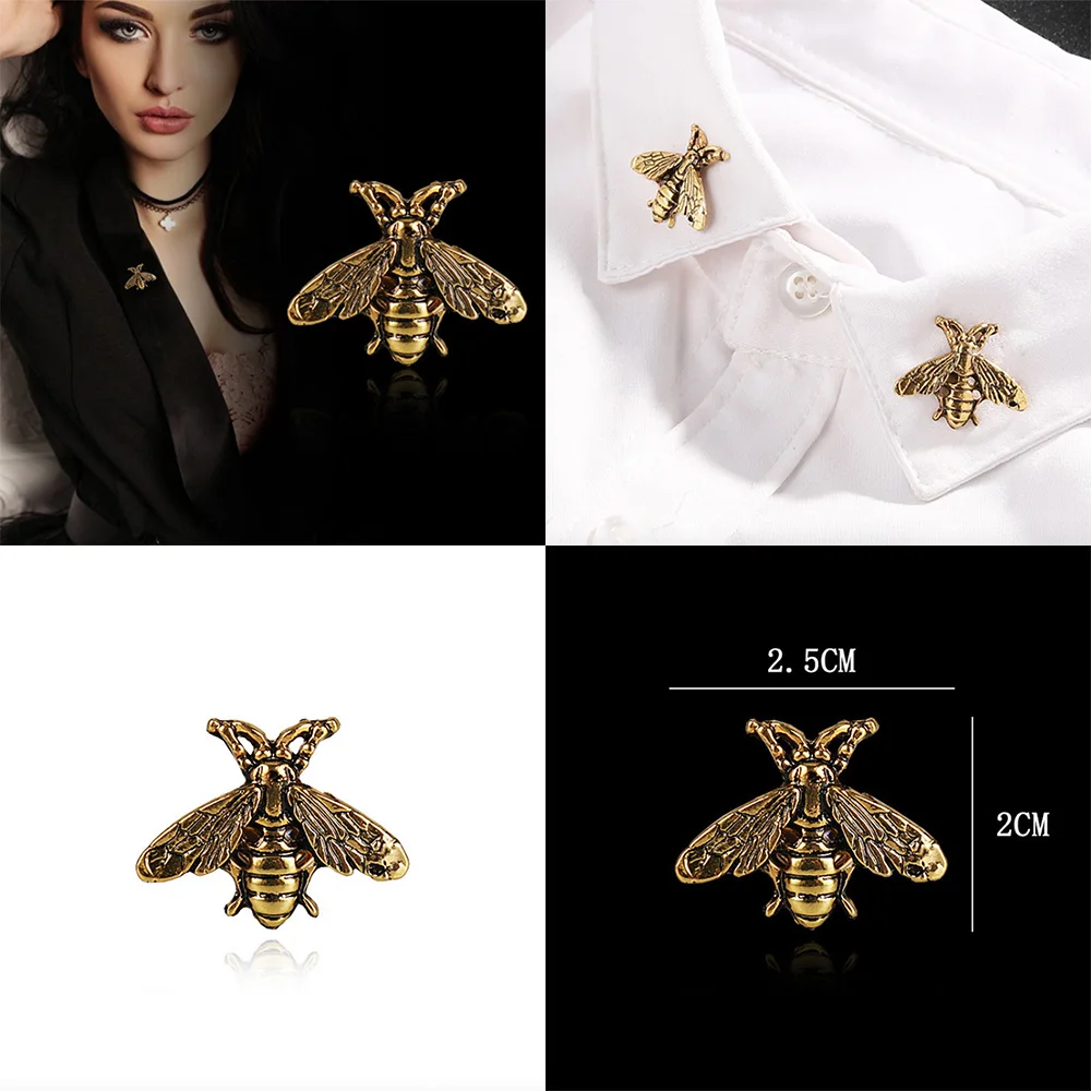 

ASLSAW European and American Retro Old Cute Insect Bee Brooch Metal Small Collar Pin Trend Men and Women Suit Accessories