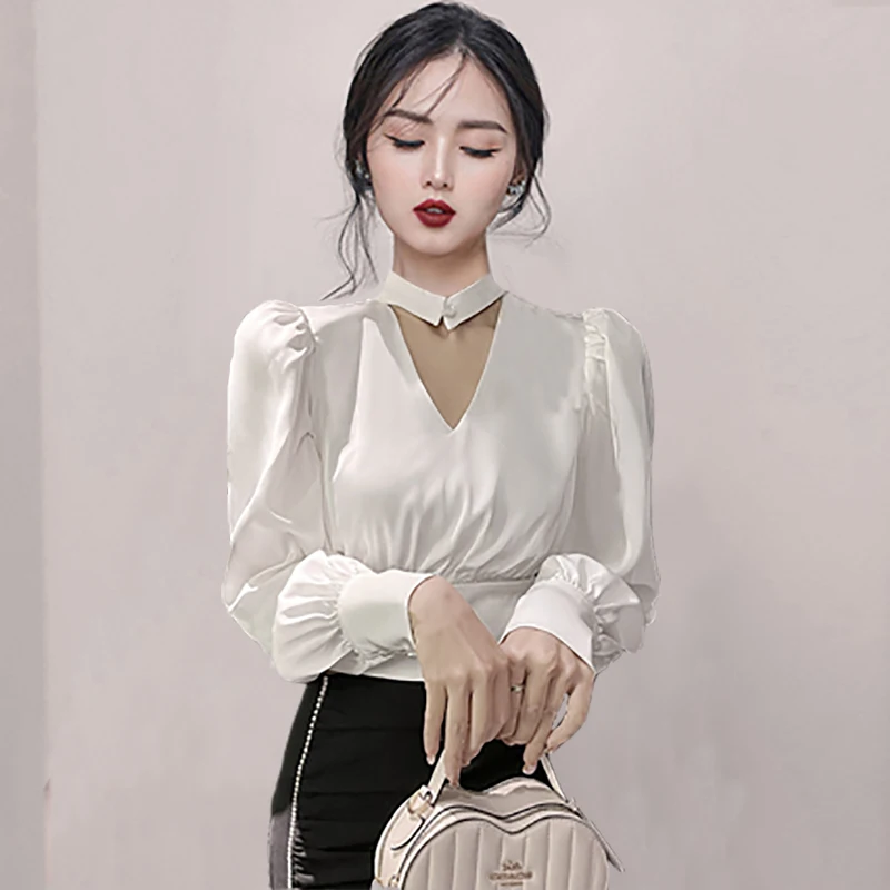 

COIGARSAM Blouse Women 2022 New Fashion Long Sleeve V-Neck Blusas Womens Tops And Blouses Dropshipping