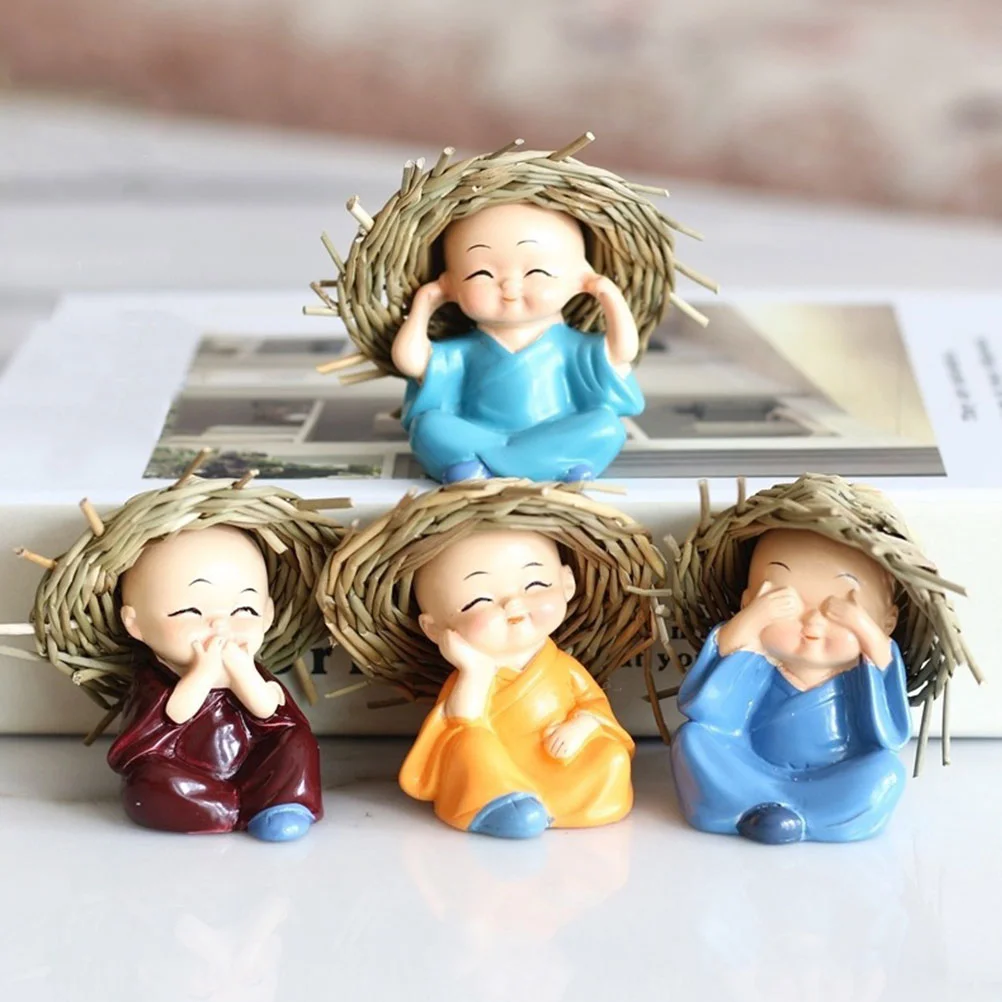 4 шт. украшения Маленький монах декоративные фигурки поделки из смолы