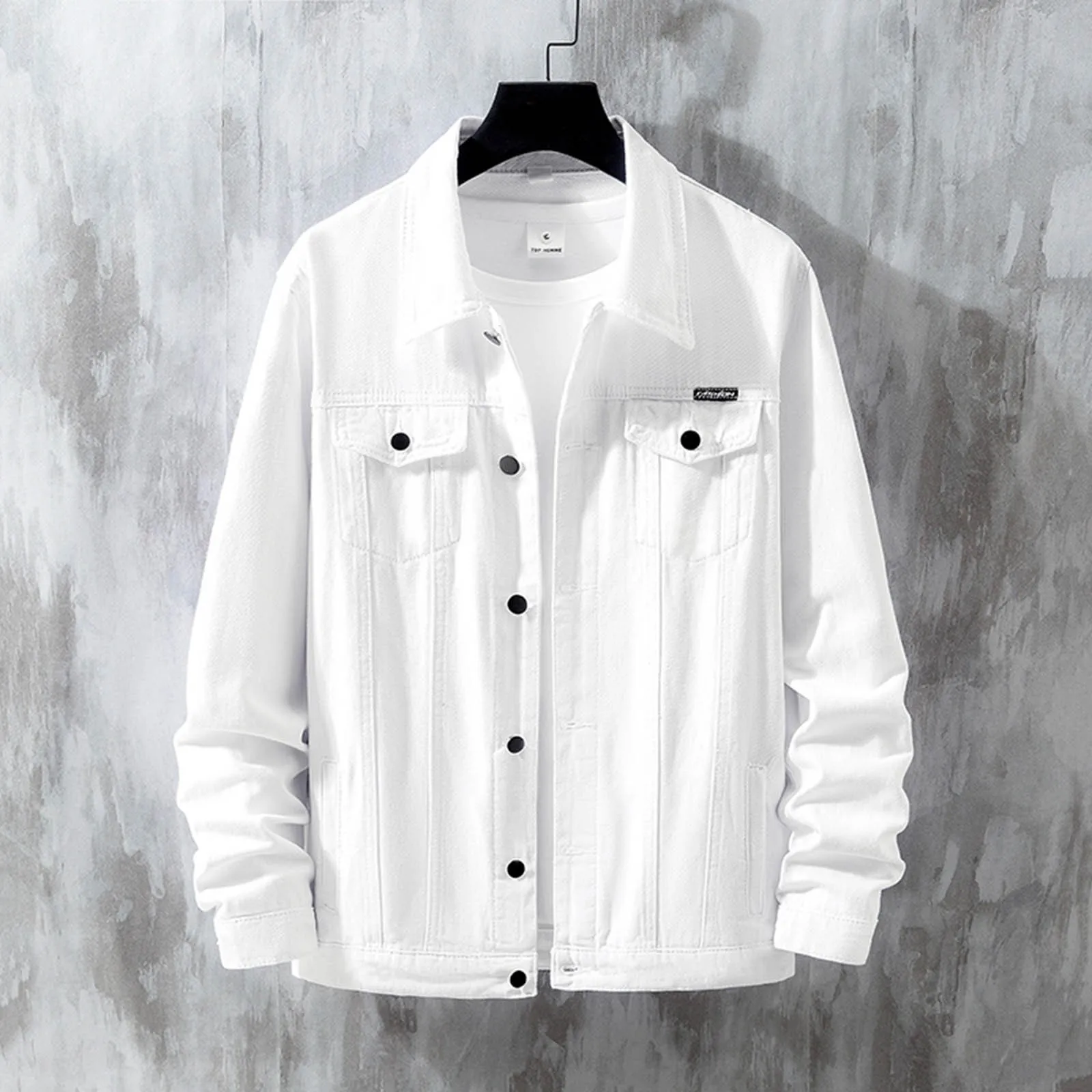 

Men's White Denim Jacket 2023 Spring Autumn New Cotton Denim Coat Casual Solid Color Lapel Single-Breasted Jackets Men Outerwear