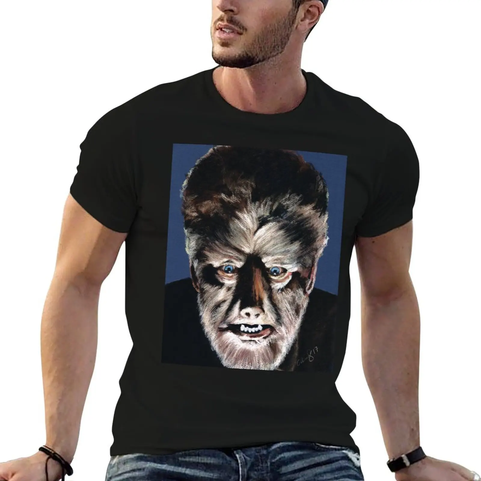 Фото Футболка The Wolfman - Lon Chaney, мужская футболка, простая забавная футболка с темным юмором, мужские футболки высокого качества, футболка люксового бренда №1