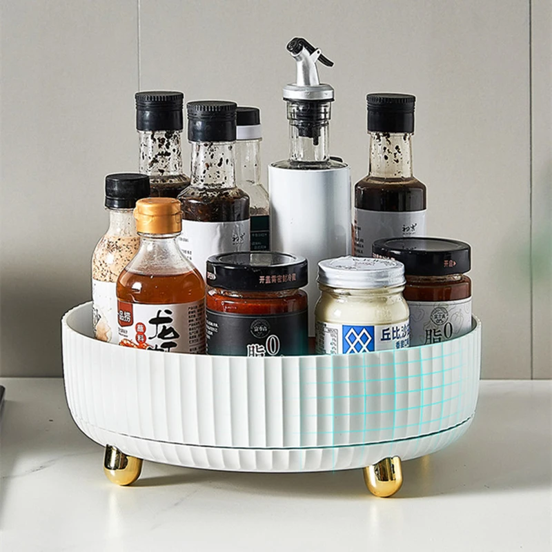 

360 Degree Rotating Spice Organizer Non-Slip Turntable for Kitchen Pantry Cabinet Wide Base Storage Bin for Seasoning Storage
