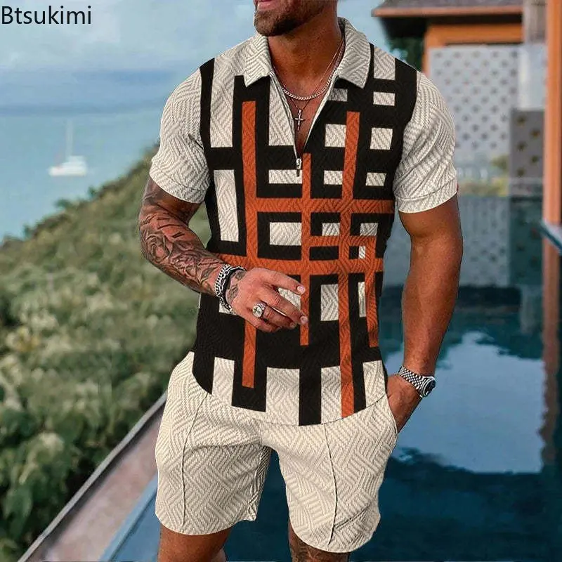 2023 Men's Summer Casual Tracksuit Short Sleeve Polo Shirt and Shorts Suit Two-Piece Set Male Summer Clothing Streetwear Sets 3D