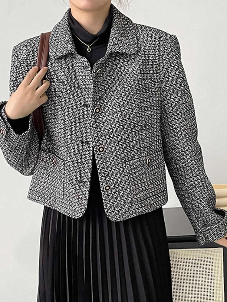 

Contrast Plaid Short Jacket For Women Long Sleeveloose Single Breasted Female Jackets Coat 2023 Autumn New Tide Outwears X172