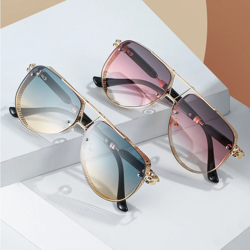 

New Hollow Pattern Oval Sunglasses Men Women Luxury Trend Brand Designer Metal Alloy Frame Gradients Lens Conspicuous Pilot